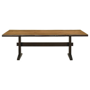 CoasterEssence Bexley Live Edge Trestle Dining Table Natural Honey And Espresso