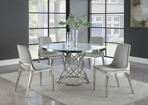 CoasterElevations Irene Round Glass Top Dining Table White And Chrome