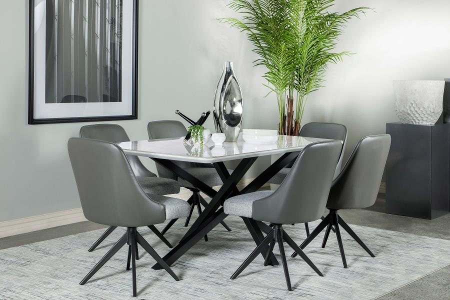 CoasterEssence Paulita Rectangular Dining Table White And Gunmetal