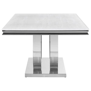 CoasterElevations Kerwin Rectangle Faux Marble Top Dining Table White And Chrome