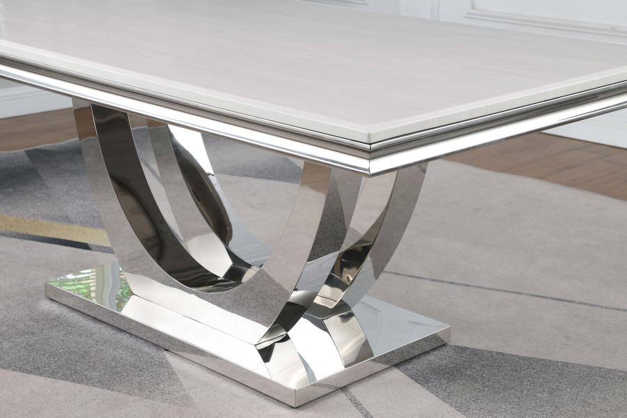 CoasterElevations Kerwin Rectangle Faux Marble Top Dining Table White And Chrome