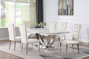 CoasterElevations Kerwin Rectangle Faux Marble Top Dining Table White And Chrome