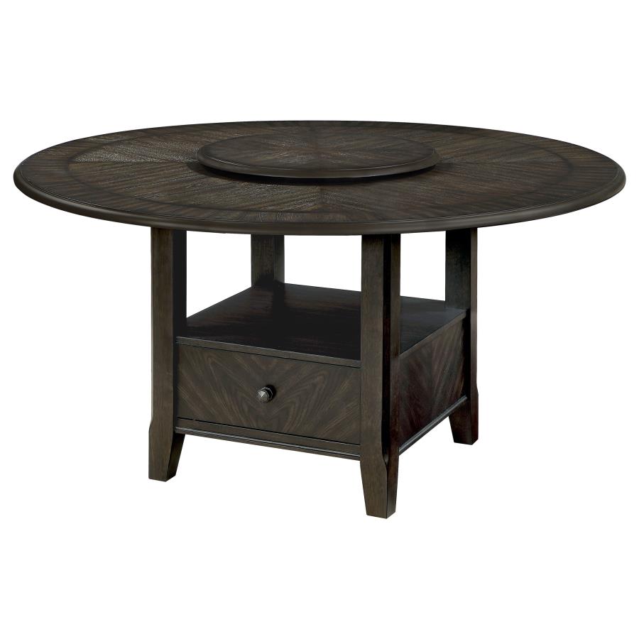 CoasterEssence Twyla Round Dining Table With Removable Lazy Susan Dark Cocoa