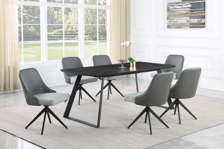 CoasterEssence Smith Rectangle Ceramic Top Dining Table Black And Gunmetal