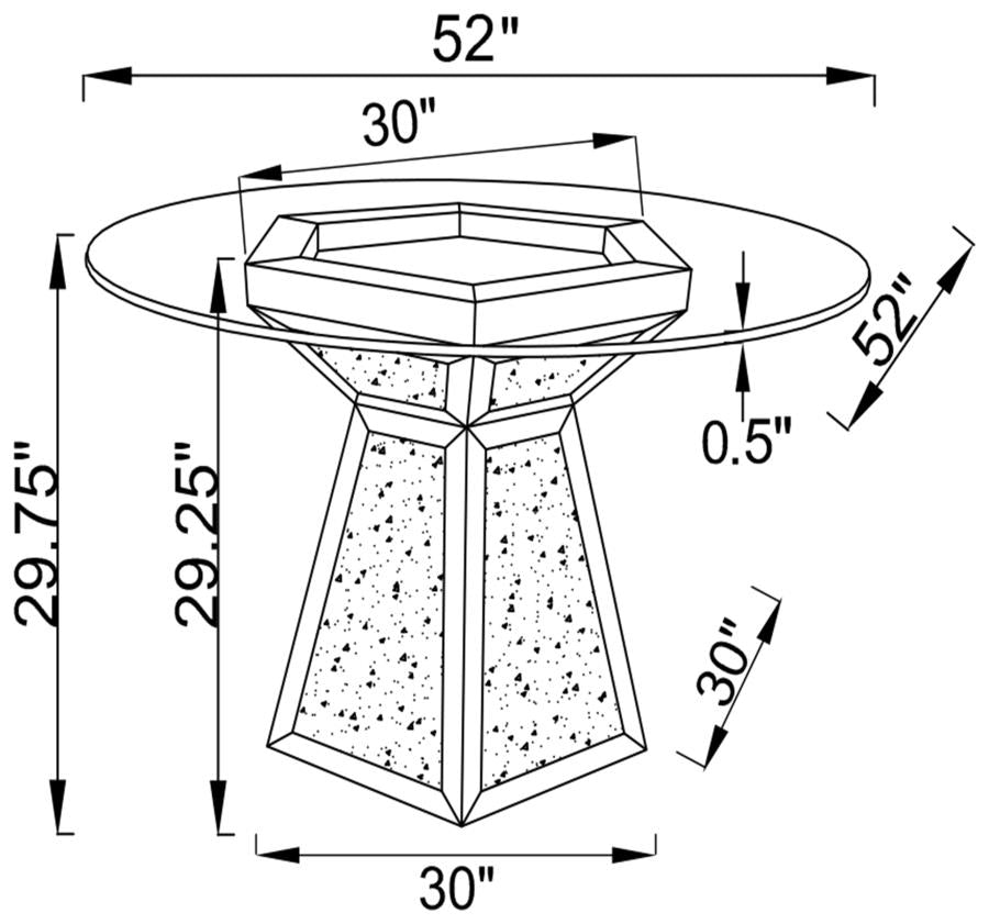 CoasterElevations Quinn Hexagon Pedestal Glass Top Dining Table Mirror