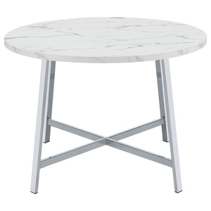 Alcott Round Faux Carrara Marble Top Dining Table Chrome