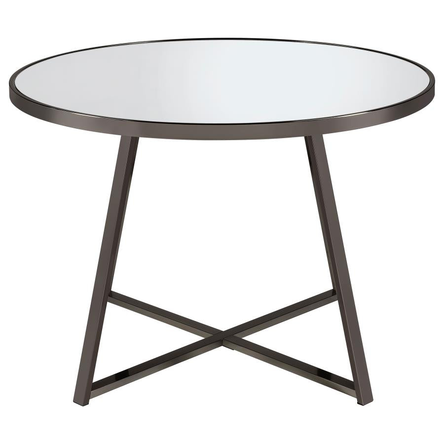 CoasterEveryday Jillian Round Dining Table With Tempered Mirror Top Black Nickel