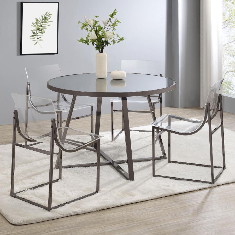 CoasterEveryday Jillian Round Dining Table With Tempered Mirror Top Black Nickel