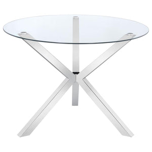 CoasterEveryday Vance Glass Top Dining Table With X-Cross Base Chrome