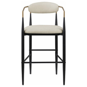 Tina Metal Pub Height Bar Stool With Upholstered Back And Seat Beige (Set Of 2)