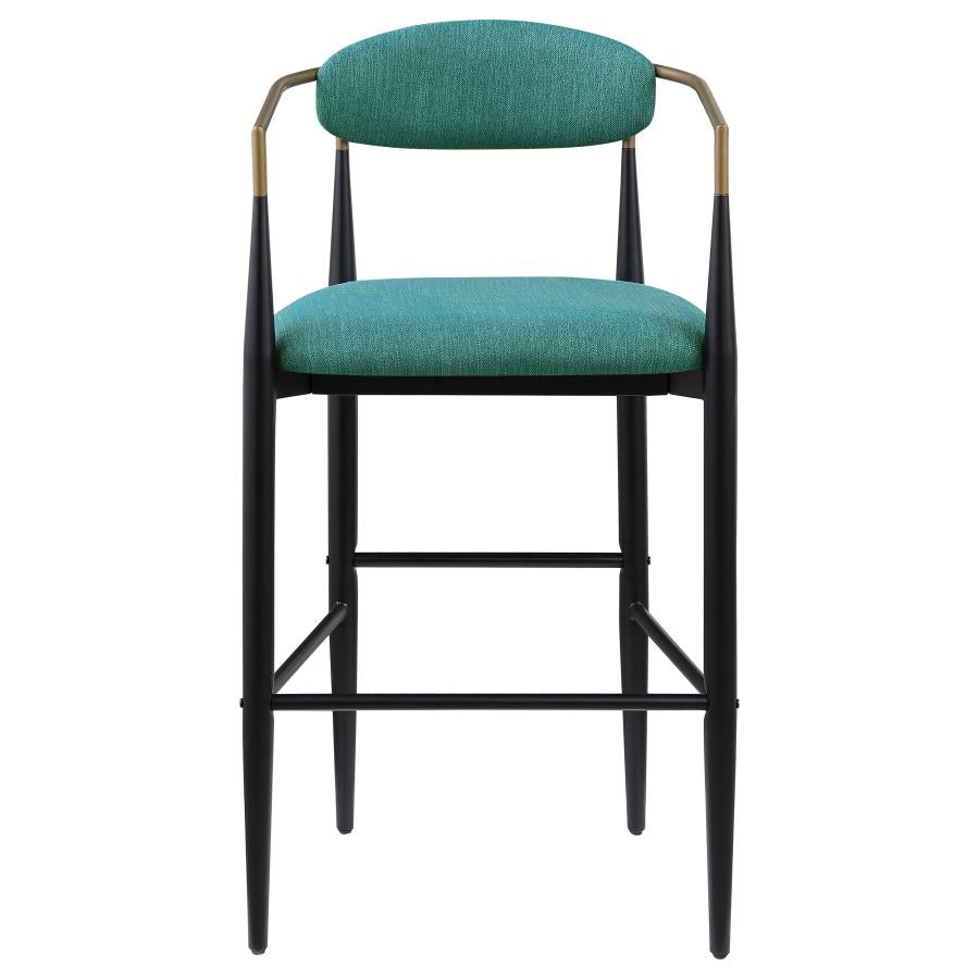 Tina Metal Pub Height Bar Stool With Upholstered Back And Seat Green (Set Of 2)