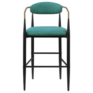 Tina Metal Pub Height Bar Stool With Upholstered Back And Seat Green (Set Of 2)