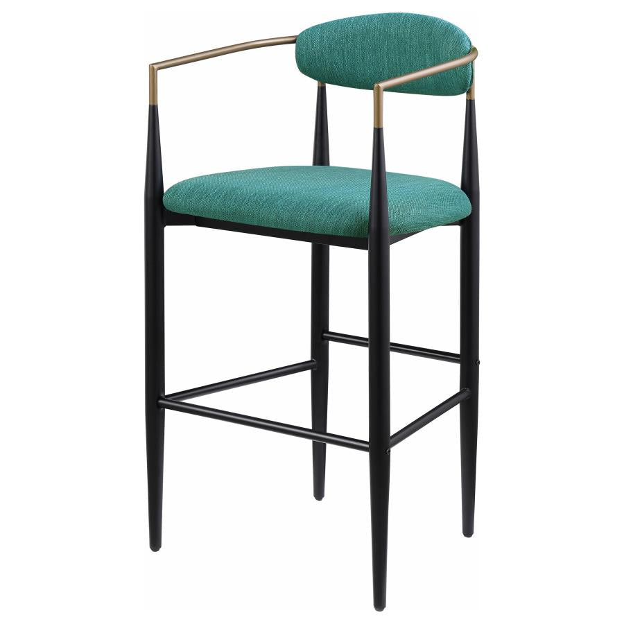 Tina Metal Pub Height Bar Stool With Upholstered Back And Seat Green (Set Of 2)