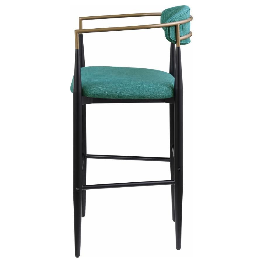 Tina Metal Pub Height Bar Stool With Upholstered Back And Seat Green (Set Of 2)