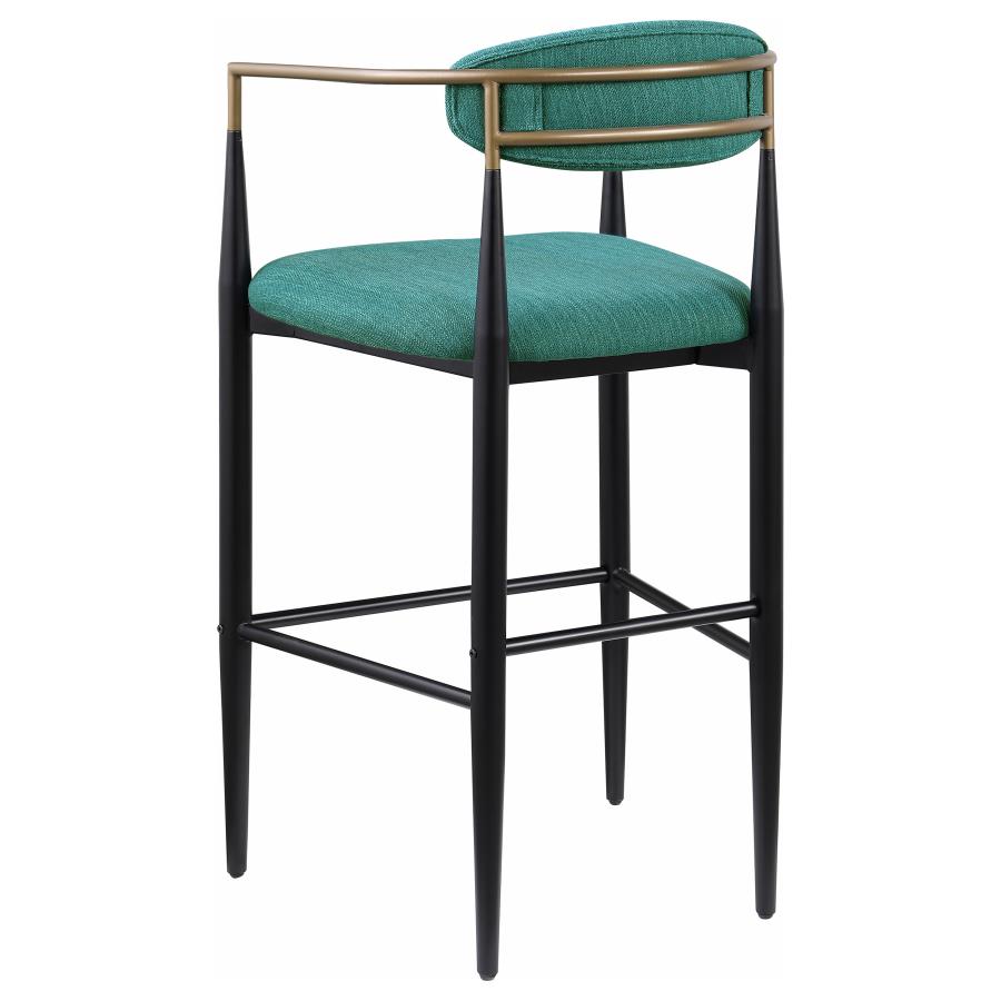 Tina Metal Pub Height Bar Stool With Upholstered Back And Seat Green (Set Of 2)