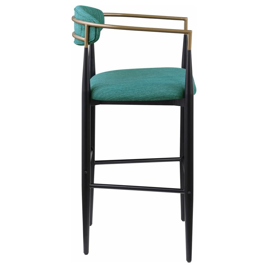 Tina Metal Pub Height Bar Stool With Upholstered Back And Seat Green (Set Of 2)