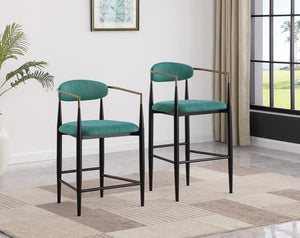 Tina Metal Pub Height Bar Stool With Upholstered Back And Seat Green (Set Of 2)