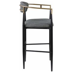 Tina Metal Pub Height Bar Stool With Upholstered Back And Seat Dark Grey (Set Of 2)