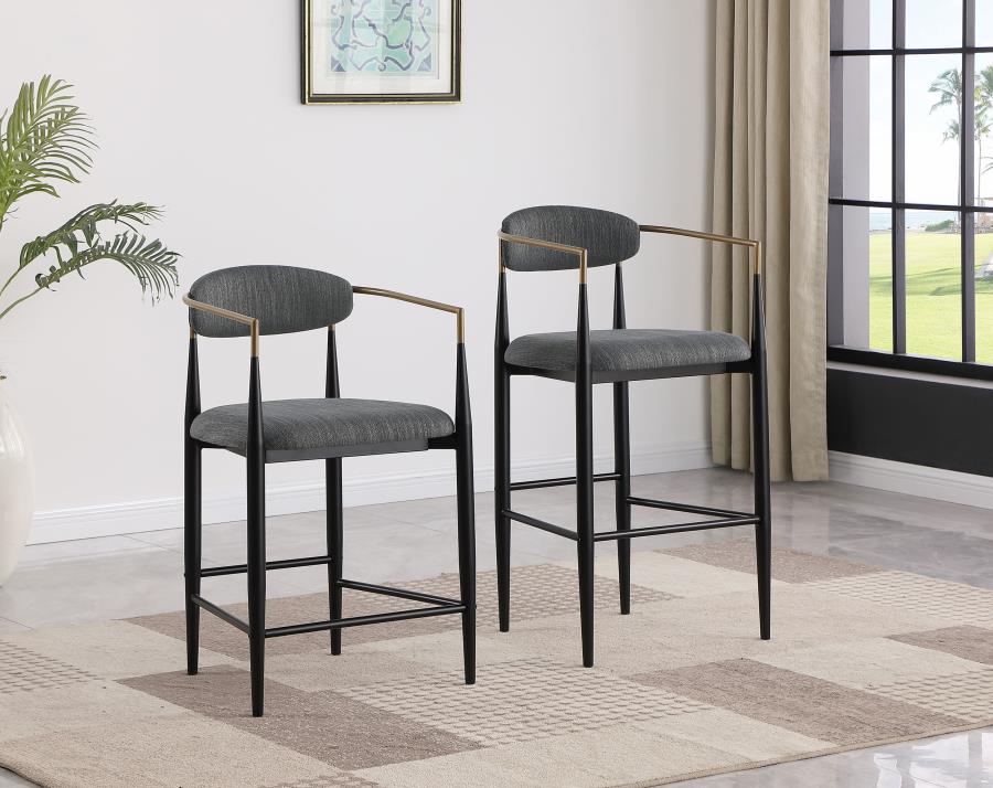 Tina Metal Pub Height Bar Stool With Upholstered Back And Seat Dark Grey (Set Of 2)