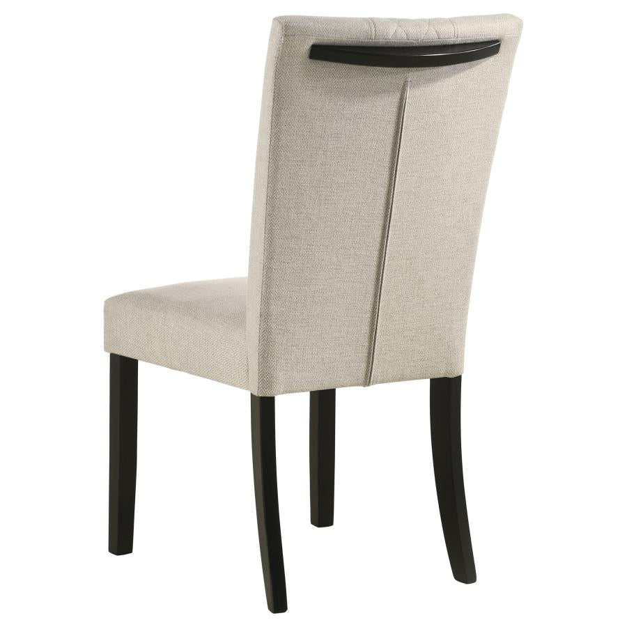 Malia Upholstered Solid Back Dining Side Chair Beige And Black (Set Of 2)