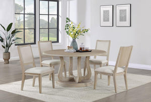 Trofello Round Dining Table With Curved Pedestal Base White Washed