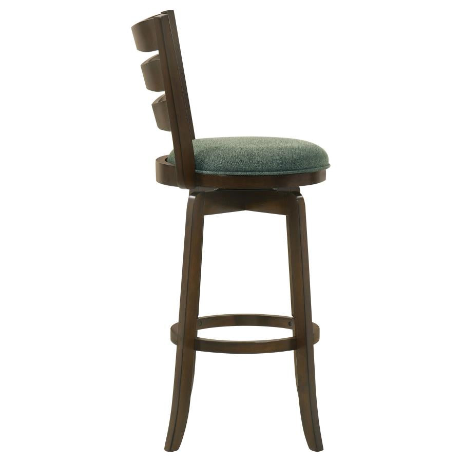 CoasterEssence Murphy Ladder Back Pub Height Swivel Bar Stool Dark Cherry And Hunter Green