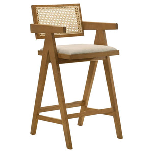 CoasterElevations Kane Solid Wood Bar Stool With Woven Rattan Back And Upholstered Seat Light Walnut (Set Of 2)