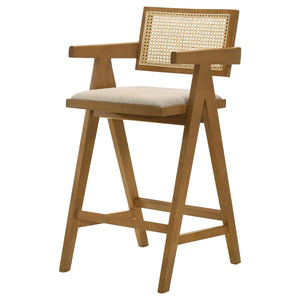 CoasterElevations Kane Solid Wood Bar Stool With Woven Rattan Back And Upholstered Seat Light Walnut (Set Of 2)