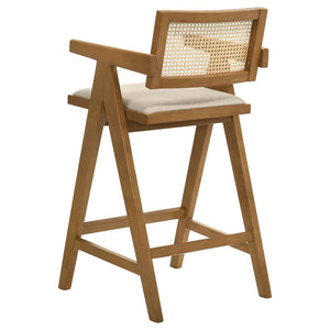 CoasterElevations Kane Solid Wood Bar Stool With Woven Rattan Back And Upholstered Seat Light Walnut (Set Of 2)