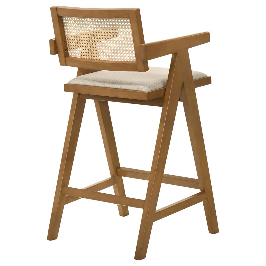 CoasterElevations Kane Solid Wood Bar Stool With Woven Rattan Back And Upholstered Seat Light Walnut (Set Of 2)