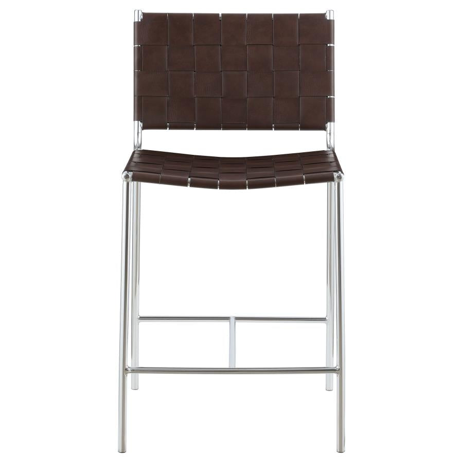 CoasterEssence Adelaide Upholstered Counter Height Stool With Open Back Brown And Chrome