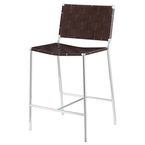 CoasterEssence Adelaide Upholstered Counter Height Stool With Open Back Brown And Chrome