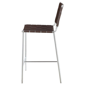 CoasterEssence Adelaide Upholstered Counter Height Stool With Open Back Brown And Chrome