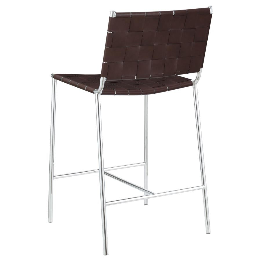 CoasterEssence Adelaide Upholstered Counter Height Stool With Open Back Brown And Chrome