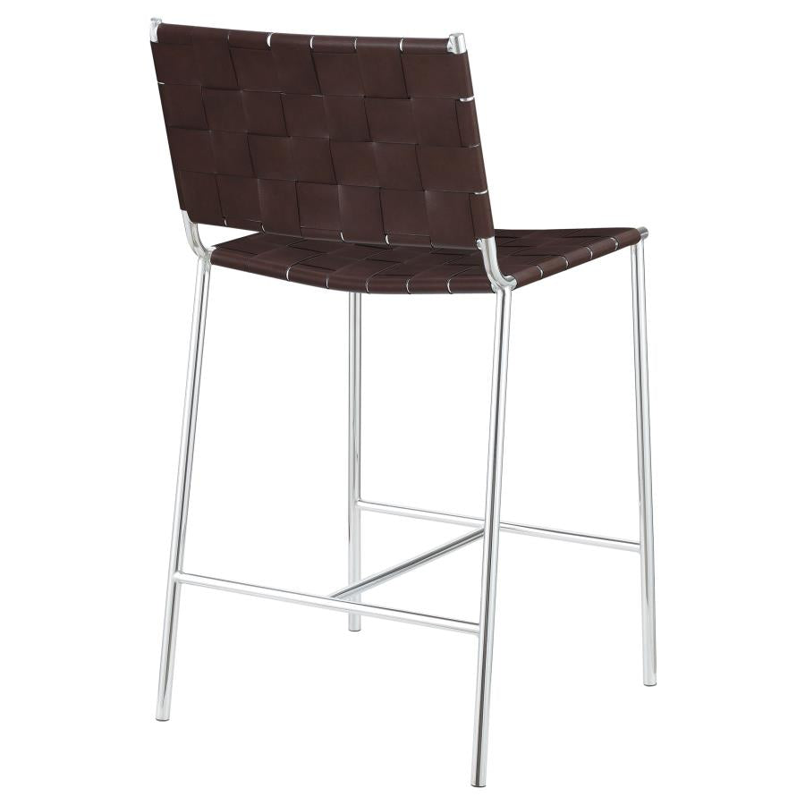 CoasterEssence Adelaide Upholstered Counter Height Stool With Open Back Brown And Chrome