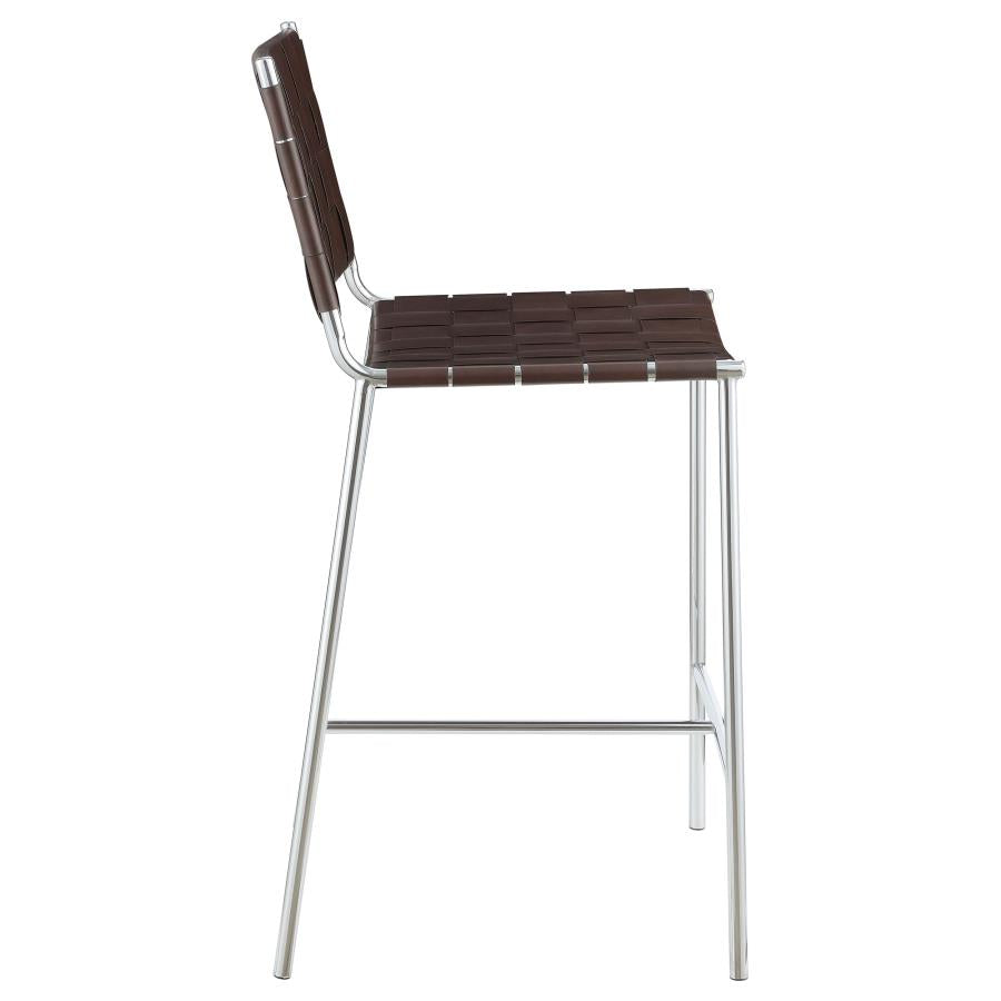 CoasterEssence Adelaide Upholstered Counter Height Stool With Open Back Brown And Chrome