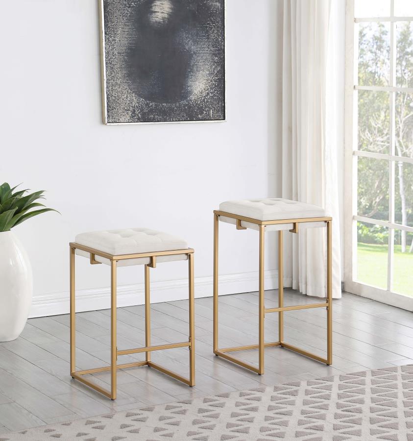 CoasterEveryday Nadia Square Padded Seat Bar Stool (Set Of 2) Beige And Gold