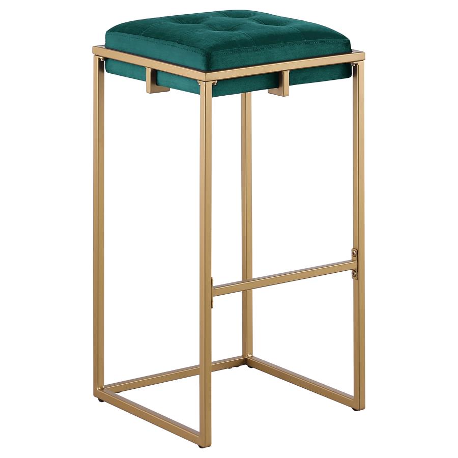 CoasterEveryday Nadia Square Padded Seat Bar Stool (Set Of 2) Hunter Green And Gold