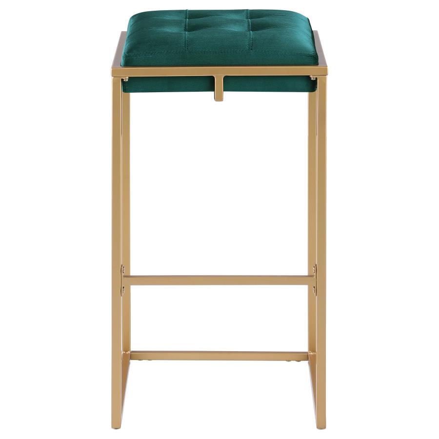 CoasterEveryday Nadia Square Padded Seat Bar Stool (Set Of 2) Hunter Green And Gold