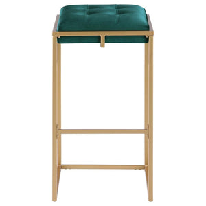 CoasterEveryday Nadia Square Padded Seat Bar Stool (Set Of 2) Hunter Green And Gold