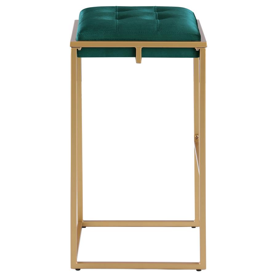 CoasterEveryday Nadia Square Padded Seat Bar Stool (Set Of 2) Hunter Green And Gold