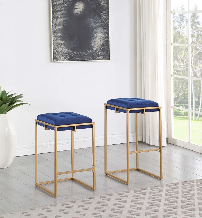 CoasterEveryday Nadia Square Padded Seat Bar Stool (Set Of 2) Blue And Gold