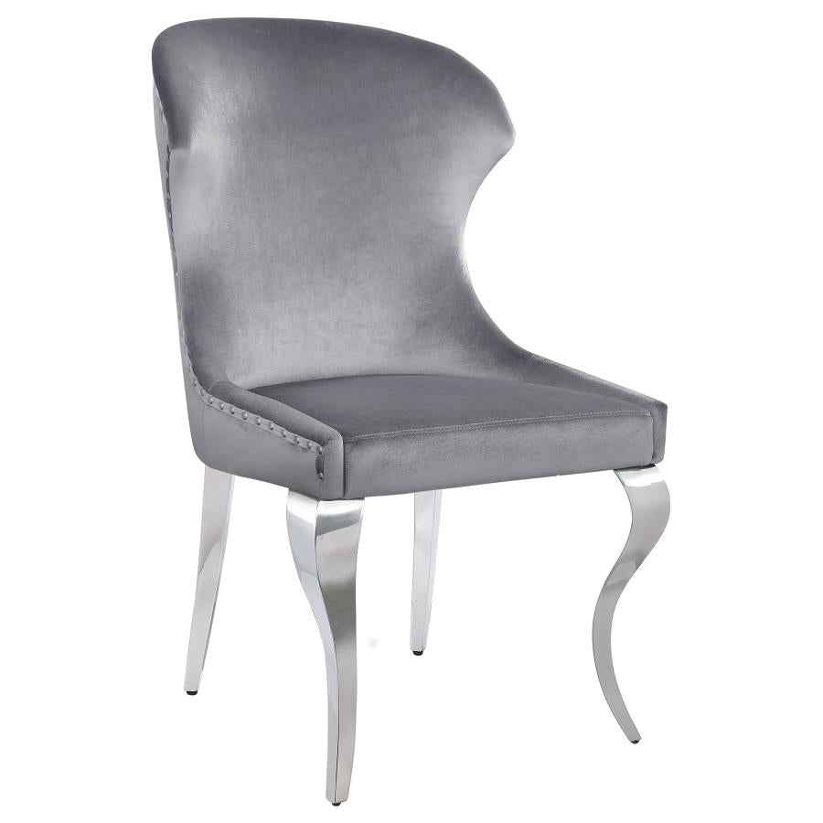 Cheyanne Upholstered Wingback Side Chair With Nailhead Trim Chrome And Grey (Set Of 2)