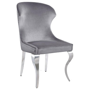 Cheyanne Upholstered Wingback Side Chair With Nailhead Trim Chrome And Grey (Set Of 2)