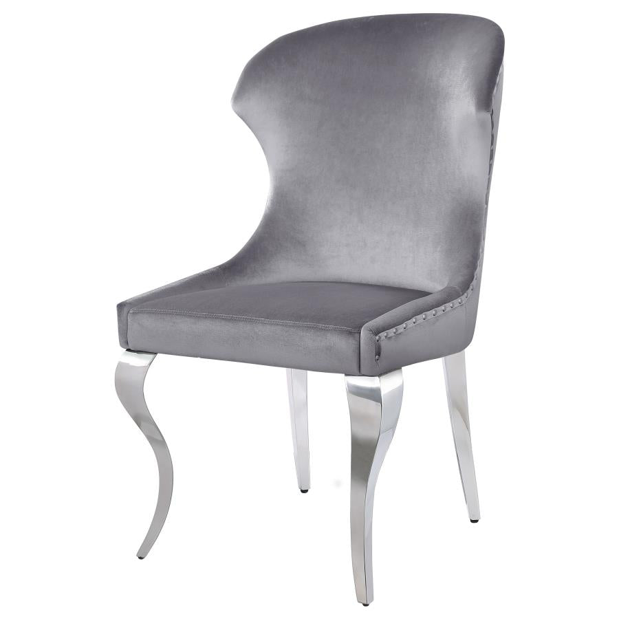 Cheyanne Upholstered Wingback Side Chair With Nailhead Trim Chrome And Grey (Set Of 2)