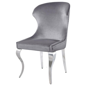 Cheyanne Upholstered Wingback Side Chair With Nailhead Trim Chrome And Grey (Set Of 2)