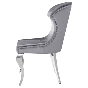 Cheyanne Upholstered Wingback Side Chair With Nailhead Trim Chrome And Grey (Set Of 2)