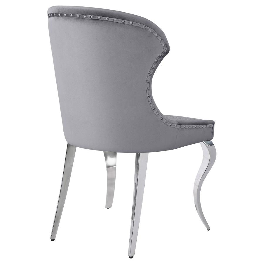 Cheyanne Upholstered Wingback Side Chair With Nailhead Trim Chrome And Grey (Set Of 2)