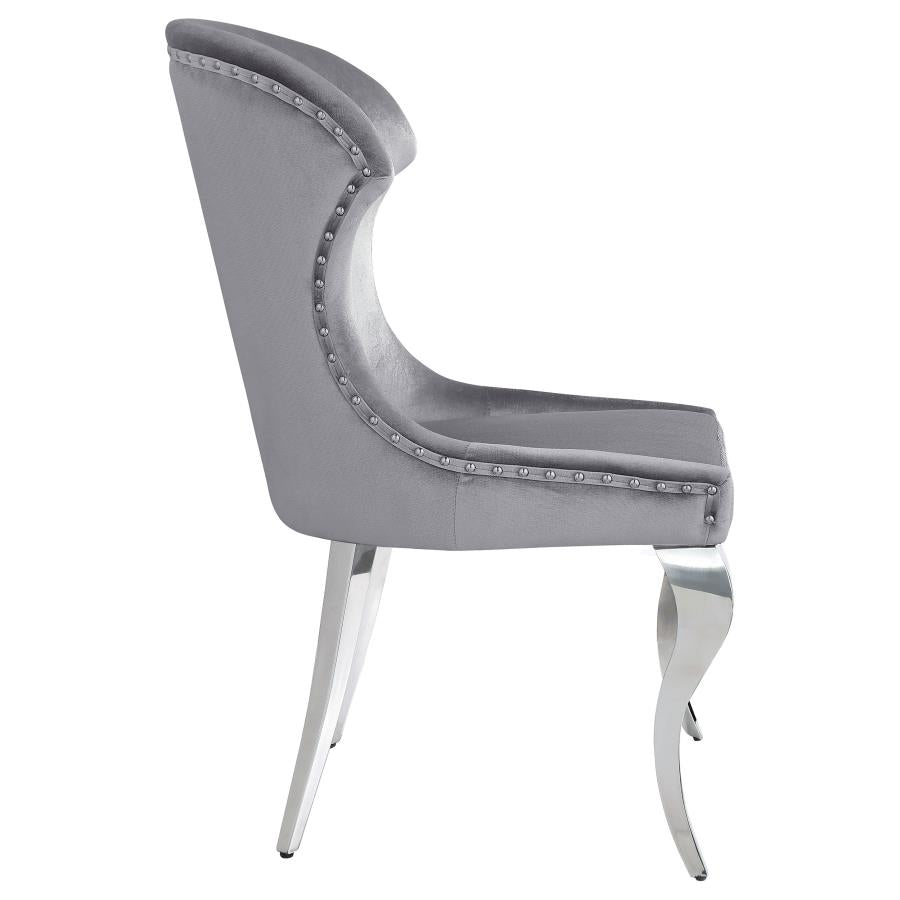 Cheyanne Upholstered Wingback Side Chair With Nailhead Trim Chrome And Grey (Set Of 2)