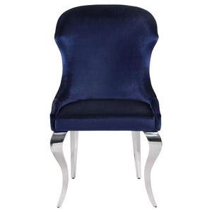 Cheyanne Upholstered Wingback Side Chair With Nailhead Trim Chrome And Ink Blue (Set Of 2)